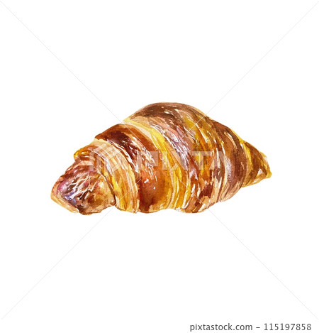 Croissant watercolor. Illustration of pastry isolated on white background. For cards, invitations, banners, posters, cafe menus, bakeries, restaurants Croissant watercolor. Illustration of pastry isolated on white background. For cards, invitations, banners, posters, cafe menus, bakeries, restaurants 115197858