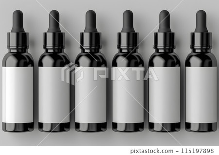Black Dropper Bottles Set with Blank Labels for Essential Oils, CBD Products, and Aromatherapy Packaging Design Generative AI 115197898