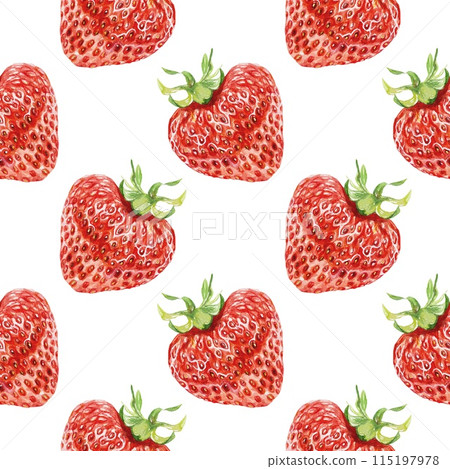 Strawberry seamless pattern. Red ripe berries. Watercolor illustration isolated on white background. Packaging paper, textiles, covers, fabric, cards. 115197978