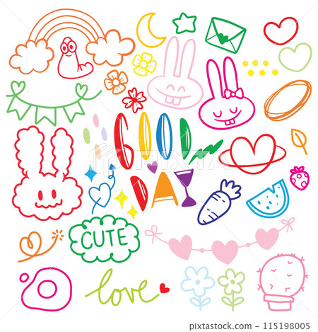 Colorful Cute Doodles with Positive Messages Colorful Cute Doodles with Positive Messages 115198005