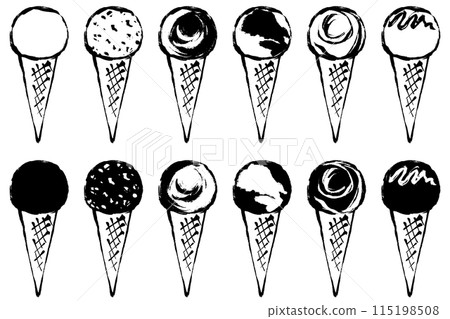 各種口味錐體冰淇淋的畫筆觸控線繪製插圖集 115198508