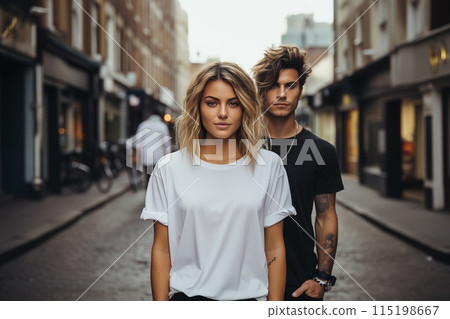 Man and woman wearing blank t-shirt Man and woman wearing blank t-shirt 115198667