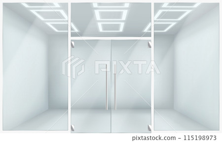 Glass door and facade of store realistic 3d illustration 115198973