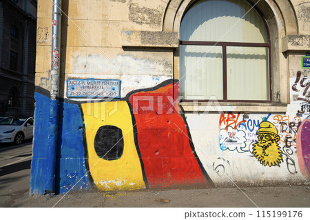 a mural commemorating the revolutionof 1989 in Bucharest, Romania 115199176