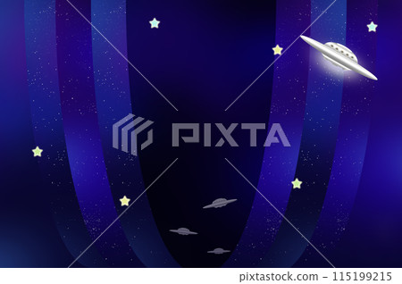 Illustration of a UFO flying in the starry sky Illustration of a UFO flying in the starry sky 115199215