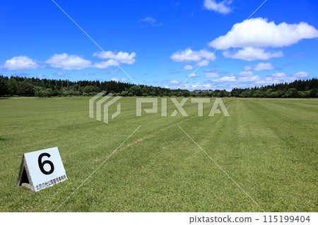 Blue sky, white clouds and green grass Blue sky, white clouds and green grass 115199404