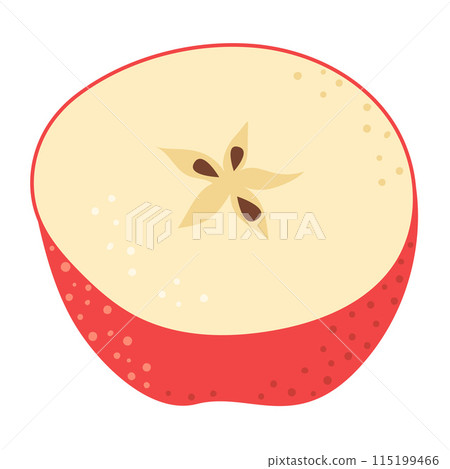 Red apple cut in half. Hand drawn Trendy flat style Red apple cut in half. Hand drawn Trendy flat style 115199466