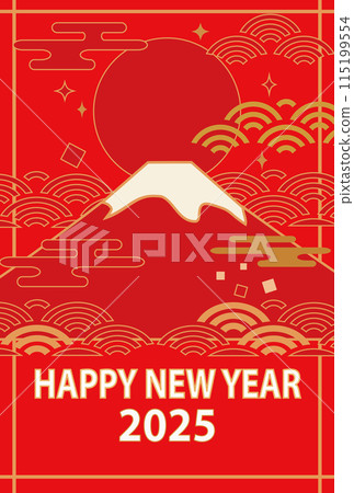 Simple illustration of Mt. Fuji New Year's card template 2025 vertical 115199554