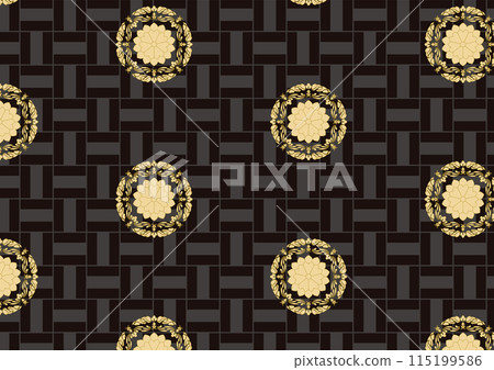 Kimono pattern with floral round crest Kimono pattern with floral round crest 115199586