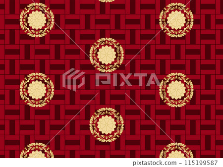 Kimono pattern with floral round crest Kimono pattern with floral round crest 115199587