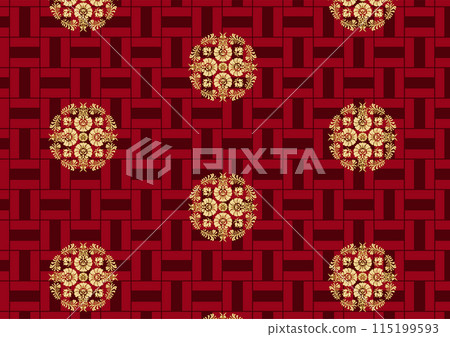 Kimono pattern with floral round crest 115199593