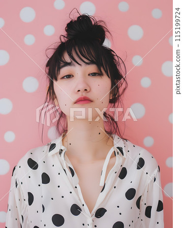 日本圓點女性時尚肖像 日本圓點女性時尚肖像 115199724