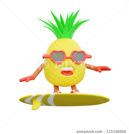 3D render design of a cute pineapple character for summer vacation 3D render design of a cute pineapple character for summer vacation 115199808