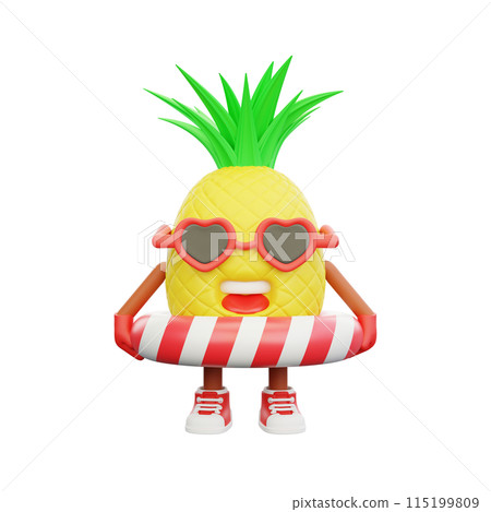 3D render design of a cute pineapple character for summer vacation 3D render design of a cute pineapple character for summer vacation 115199809