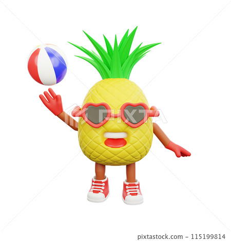 3D render design of a cute pineapple character for summer vacation 115199814
