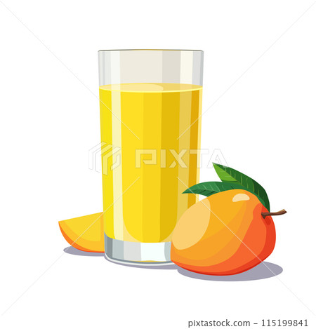 Full glass of yellow freshly squeezed mango juice. Isolated vector summer drink for flat design Full glass of yellow freshly squeezed mango juice. Isolated vector summer drink for flat design 115199841