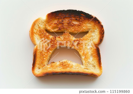 Burnt toast, sad bread, unhappy monday, toxic food, burnt sliced loaf, funny dish, danger carbohydrates 115199860