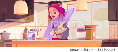 Young woman cooking in kitchen 115199983