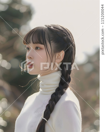 一位年輕的日本辮子女子的肖像 115200044