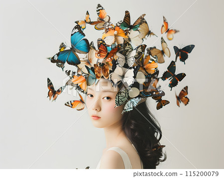 Portrait of a dreamlike girl with butterflies Portrait of a dreamlike girl with butterflies 115200079