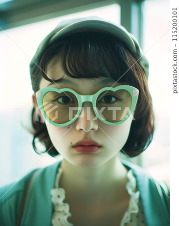 戴著心形墨鏡的可愛日本女人 115200101