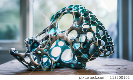 Abstract Porous Green Blue Shapes From a 3D Printer 115200191