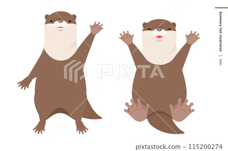 Smiling baby Asian small-clawed otter cute character illustration vector material 115200274
