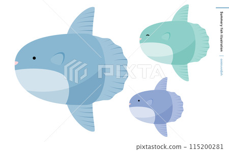 Cute ocean sunfish parent and child and blue sea creature character illustration 115200281