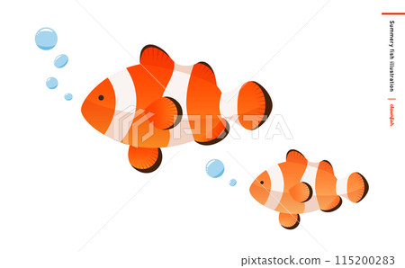 Orange clownfish parent and child vector material_Tropical fish illustration on white background 115200283