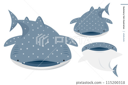 可愛的鯨鯊變形人物鯊魚插畫素材-水族箱裡的海洋生物 115200318
