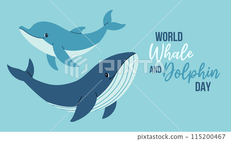 World Whale and Dolphin Day. Holiday concept. Template for background, banner, card, poster with text inscription. World Whale and Dolphin Day. Holiday concept. Template for background, banner, card, poster with text inscription. 115200467