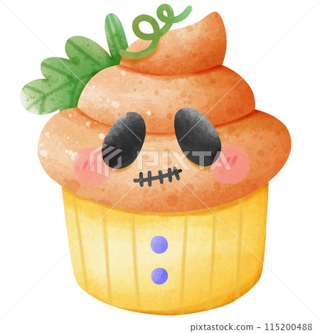 cute pumpkin cupcake for Halloween party decoration. illustration element. cute pumpkin cupcake for Halloween party decoration. illustration element. 115200488