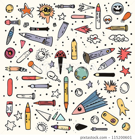 Bullet icon, doodle shell symbol, sketched military cartridge, emotional horror gun sleeve, weapon sign 115200601