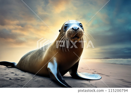 Seals illuminated by the setting sun 115200794