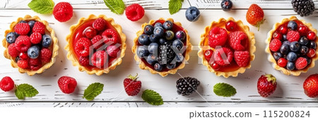 Berries tartlets, fresh strawberry, blueberry pastries, fruit tartlet cakes, french berry dessert, raspberry 115200824