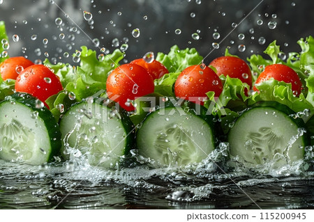 Fresh and Vibrant Vegetable Splash Healthy Eating Concept Design for Print, Poster, Card Generative AI 115200945