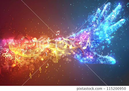 Colorful Hand with Musical Notes Art - Vibrant Abstract Digital Design for Posters and Prints Generative AI Colorful Hand with Musical Notes Art - Vibrant Abstract Digital Design for Posters and Prints Generative AI 115200950