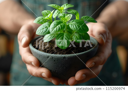 Hands Holding Potted Green Plant for Gardening, Sustainability, and Nature Themes - Perfect for Print, Card, or Poster Design Generative AI Hands Holding Potted Green Plant for Gardening, Sustainability, and Nature Themes - Perfect for Print, Card, or Poster Design Generative AI 115200974