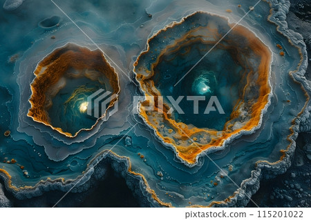 Geothermal Springs Aerial View - Natural Mineral Pools Landscape for Nature Photography and Print Generative AI 115201022
