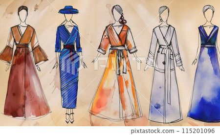 Technical flat fashion sketch - wrap dresses - woman clothes 115201096