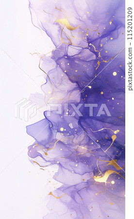 Purple and gold glittering watercolor background AI image 115201209