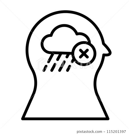 Negative emotion icon. Rain falling inside a person's head. Negative emotion icon. Rain falling inside a person's head. 115201397
