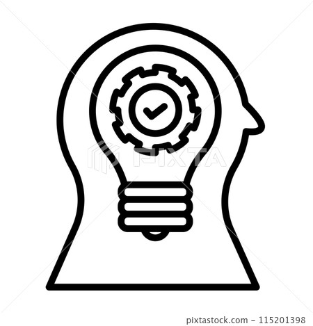 Active emotion icons. Light bulb is on in person's head and gears are spinning. Active emotion icons. Light bulb is on in person's head and gears are spinning. 115201398