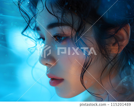 藍色夢想：一位光芒四射的亞洲女性的肖像 115201489