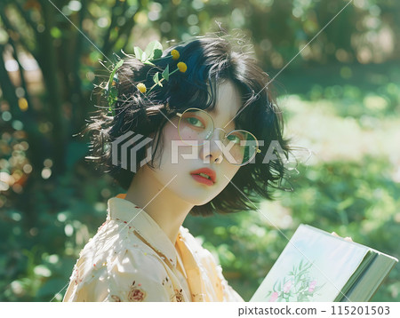 Japanese woman with glasses who loves books 115201503