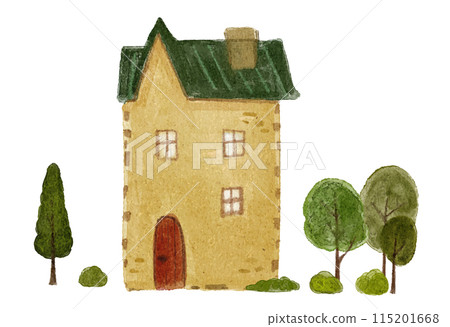 水彩畫冊風格可愛的房子插畫03 115201668
