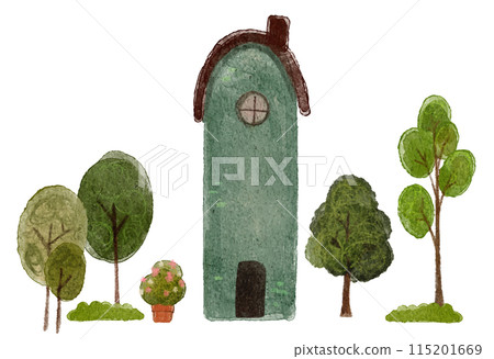 水彩繪本風格的可愛房子插圖 04 115201669