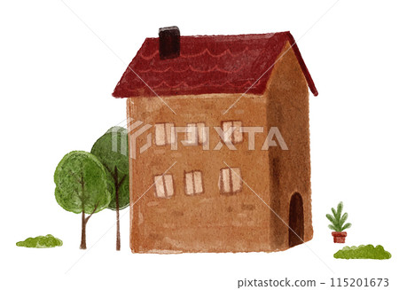 水彩畫冊風格的可愛房子插圖 01 115201673