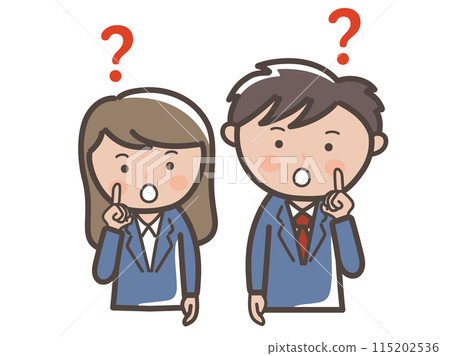 Upper body illustration of male and female businessmen wondering and wondering Upper body illustration of male and female businessmen wondering and wondering 115202536