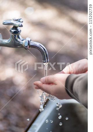 People washing their hands outdoors 115202739